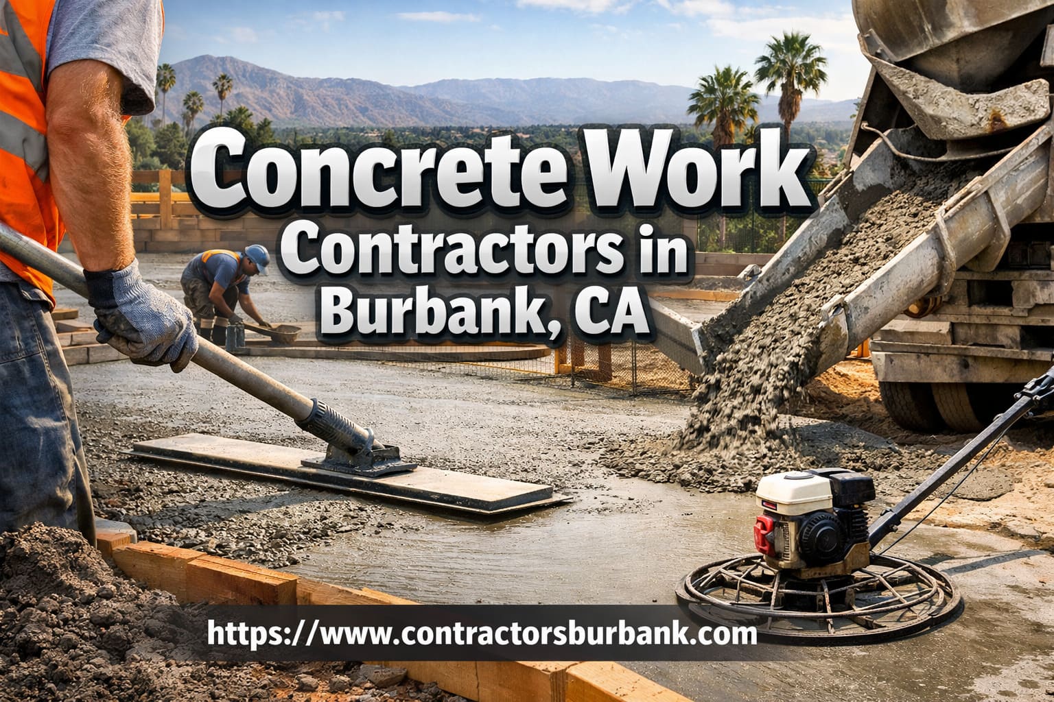Burbank concrete contractors installing a new stamped concrete patio with decorative finish